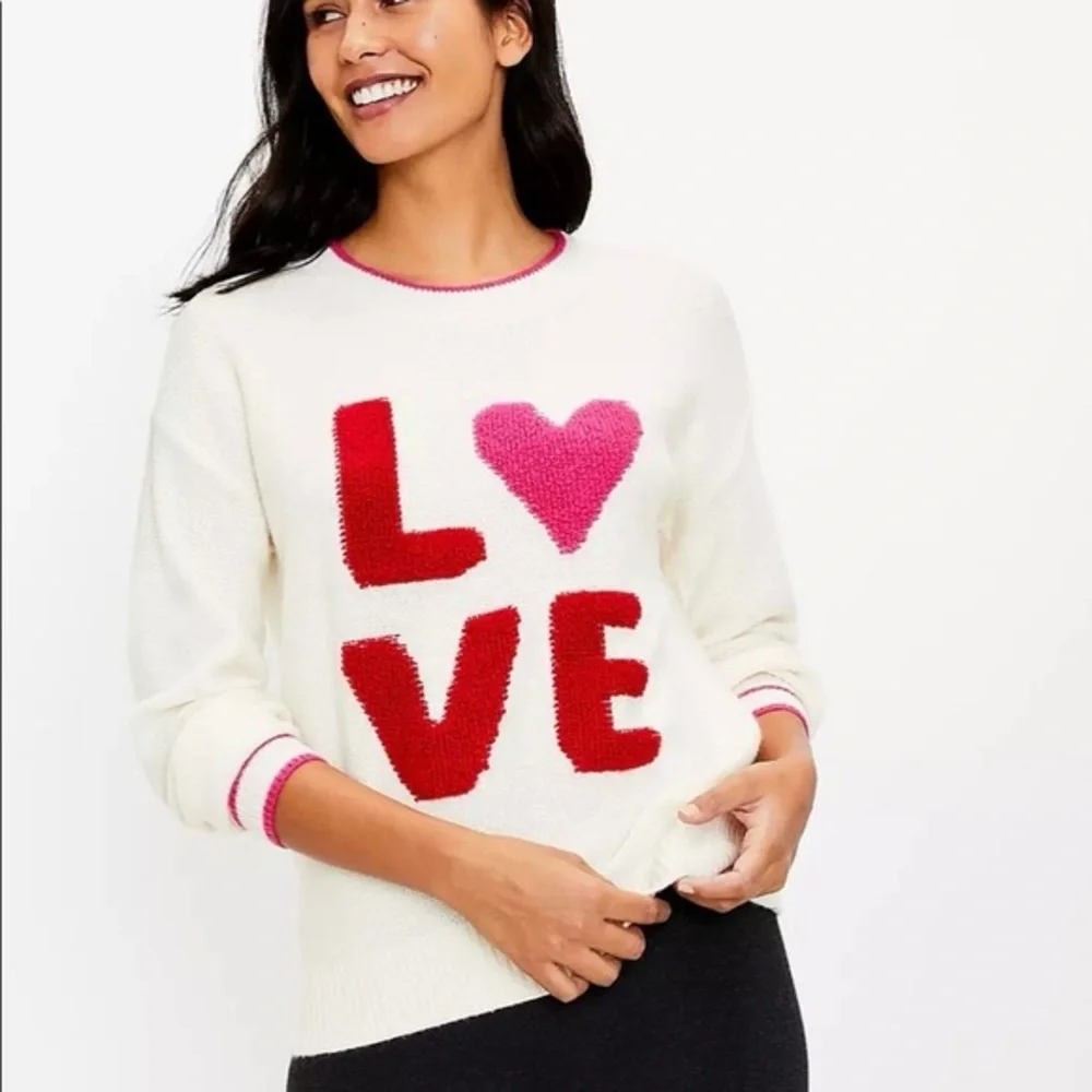NWT Lou & Grey LOVE Sweater - White with Red and Pink Accents - Picture 1 of 4